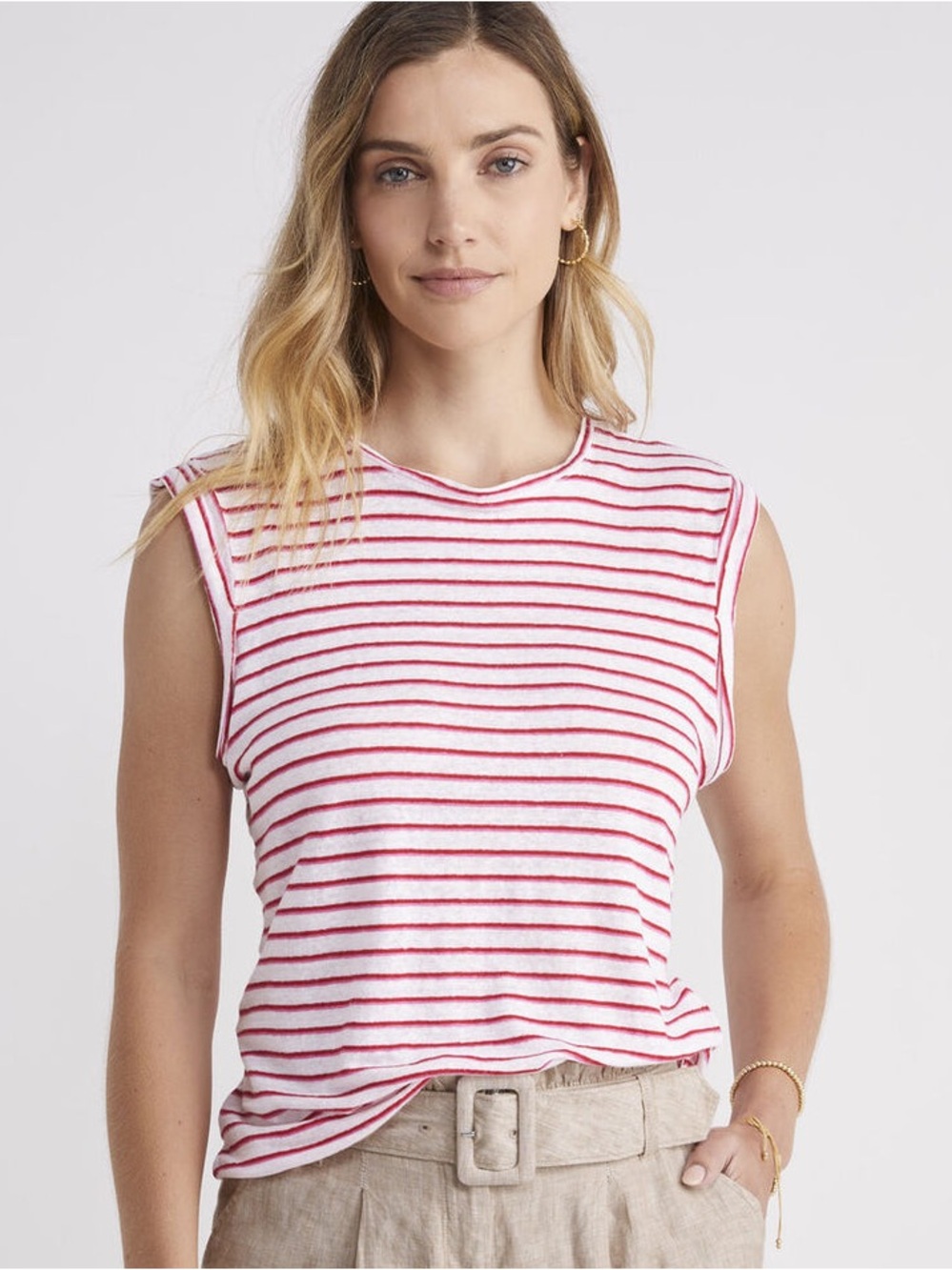 NWT Vineyard Vines Womens Striped Linen Rolled Sleeve Tank Top Size S